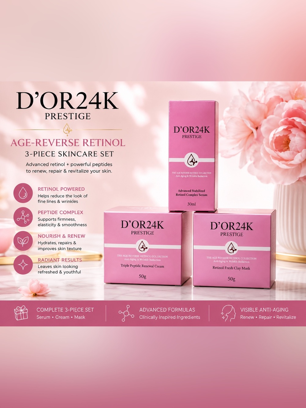 D’OR24K Prestige Age-Reverse Retinol 3-Piece Skincare Set